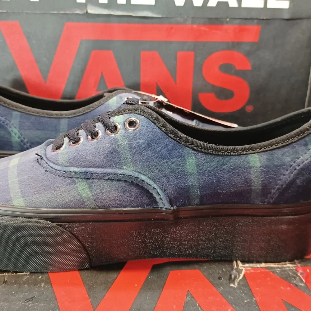 Vans Men's 8/Women's 9.5 Authentic Stacked Velvet Plaid Green Black Blue